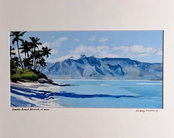 Matted 11x14 art print of a beach in Maui near stable road in Paia