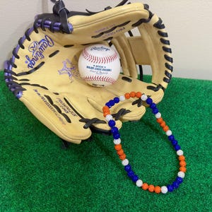 New York Mets / Knicks Inspired Baseball Sports Drip Rhinestone Beaded Necklace