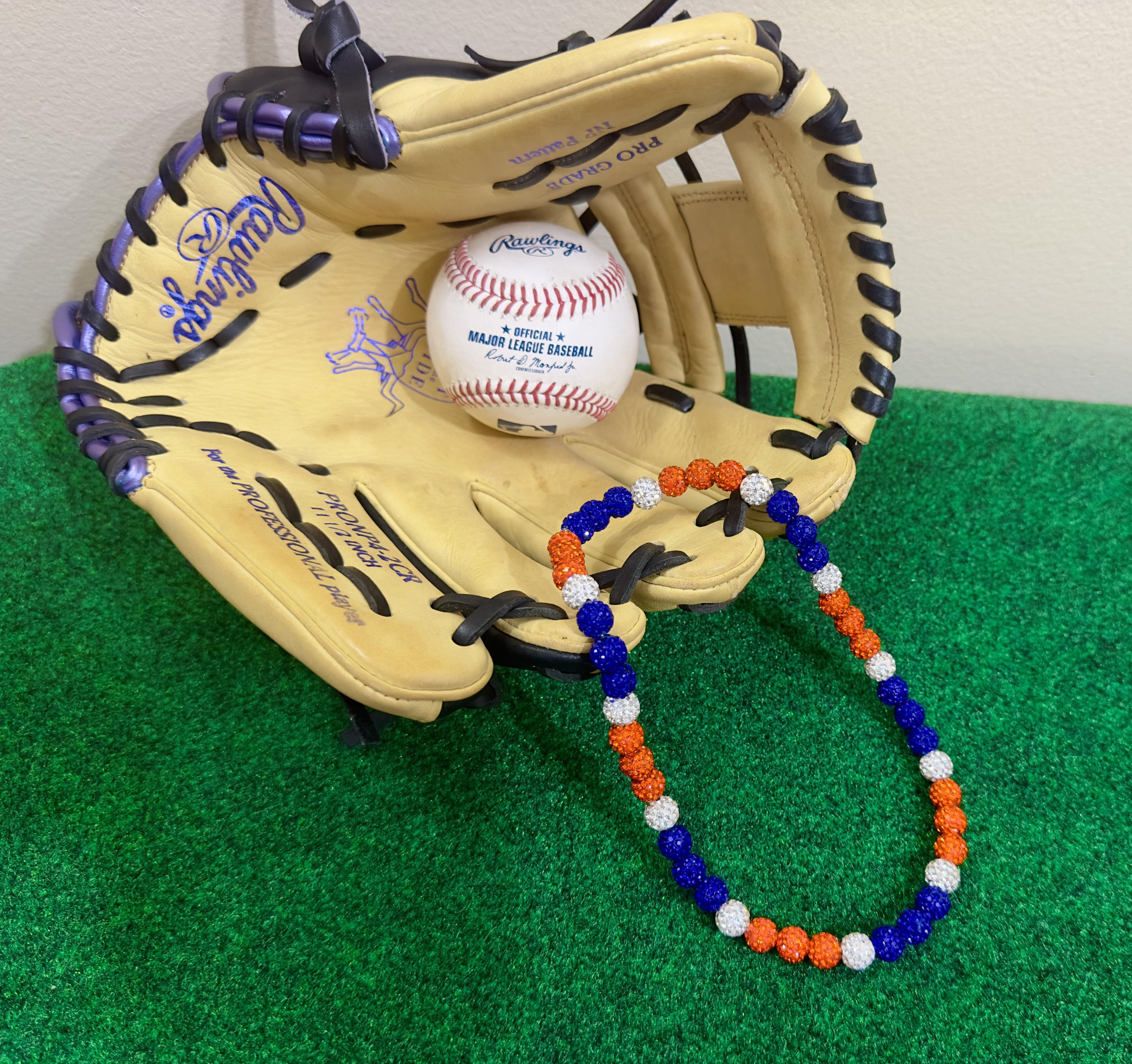 New York Mets / Knicks Inspired Baseball Sports Drip Rhinestone Beaded Necklace