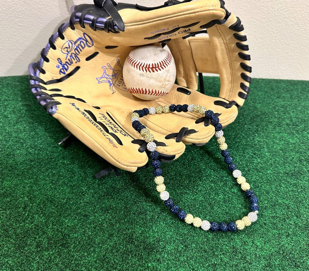 Navy Elegance Inspired Baseball Sports Drip Rhinestone Beaded Necklace ...