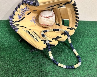Navy Elegance Inspired Baseball Sports Drip Rhinestone Beaded Necklace