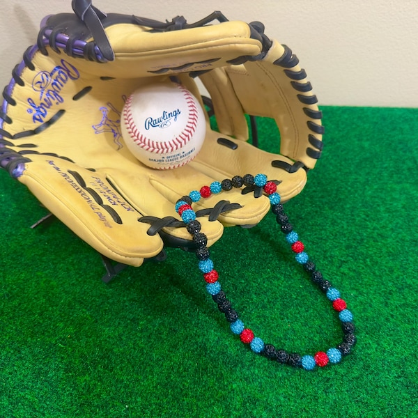 Florida Marlins Inspired Baseball Sports Drip Rhinestone Beaded Necklace