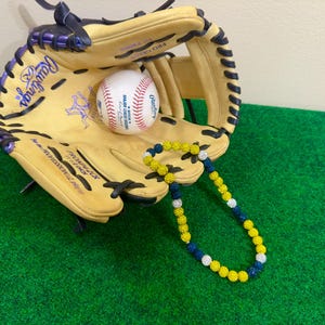 Blue and Yellow Bananas Baseball Sports Drip Rhinestone Beaded Necklace