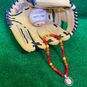 Baseball Fire Pendant Rhinestone Beaded Drip Necklace