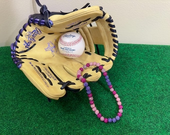 Tickle Me Pink Inspired Baseball Sports Drip Rhinestone Beaded Necklace