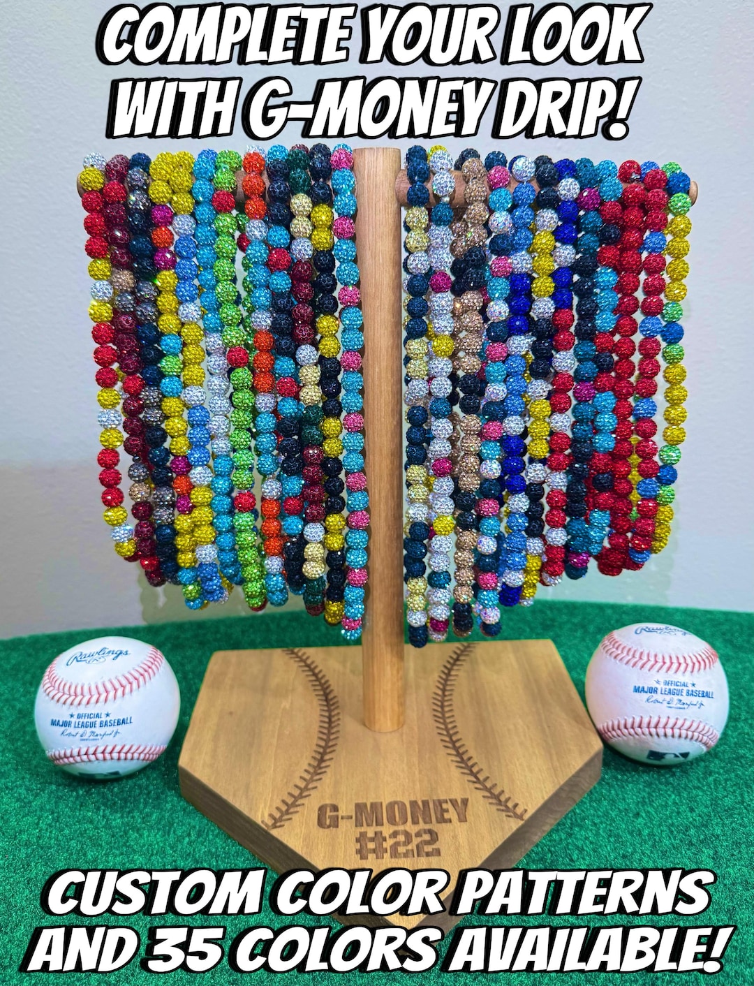CUSTOM Baseball Softball Sports Drip Rhinestone Beaded Necklace *35 ...