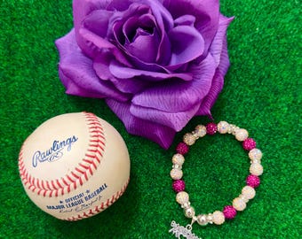 Baseball Mom Charm Bracelet: Rhinestone Beaded Sports Jewelry