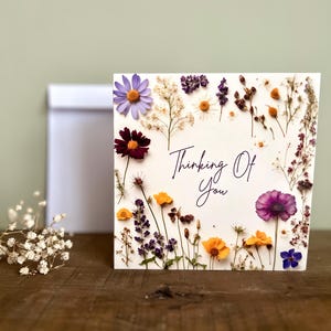 Supportive “Thinking Of You” Pressed Flower Printed  Card – Handmade Botanical & Floral Encouragement Card with Envelope