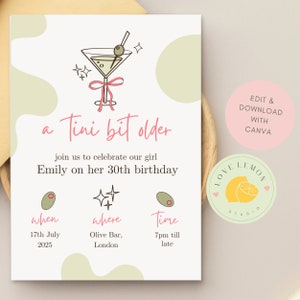A Tini Bit Older Party Invitation | Editable Printable Invite | Digital Download | Cocktail-Themed Adult Birthday Invitation | Martini Glass