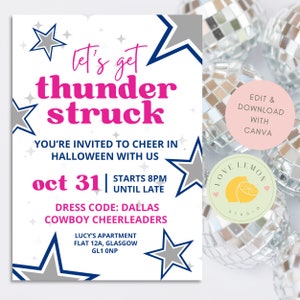 Invito alla festa di Halloween delle cheerleader dei Dallas Cowboys / Invito stampabile modificabile / Download digitale / Festa in costume a tema sportivo / DCC