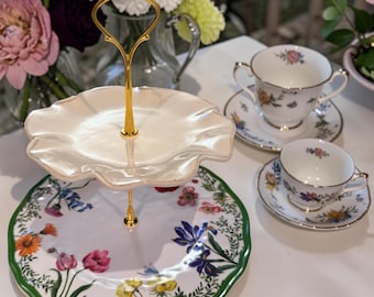 Handcrafted Two-Tier Melamine Serving Tray | Spring decor, brunch trays, Tea party decor