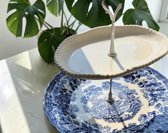 Blue and White Tiered Tray | Dessert Display | Coffee Bar Decor | Tea Party Tray | Gifts