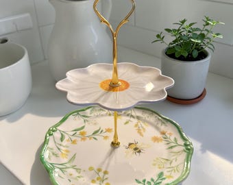 Handcrafted Two-Tier Melamine Serving Tray | Spring decor, brunch trays, Tea party decor