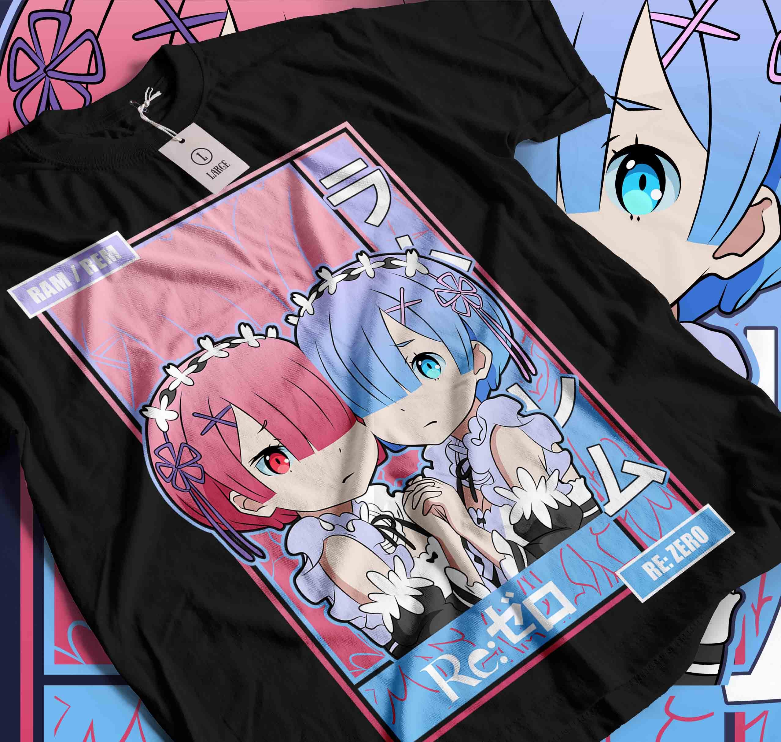 レム　Yshirt ver. Rem Re Zero T-Shirt,Cute Re Zero Ram,Subaru,Japanese,Manga Graphic