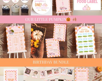 Kürbis Erster Geburtstag Bundle: Rosa Orange Leinwand Vorlagen (Digital)
