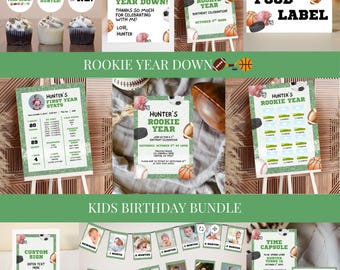 Rookie Year Sports 1st Birthday Invitation Bundle (Canva Template)