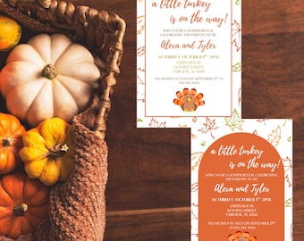 Herbst Gender Reveal Einladung Vorlage: Thanksgiving Truthahn Thema (Canva, Instant Download)