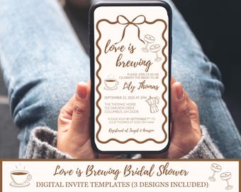 Love is Brewing Bridal Shower Evite Invitation Template, Editable Canva Template, Instant Download