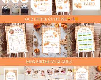 Herbst Erster Geburtstag Bundle: Bearbeitbare 'Cutie Pie' Canva Vorlagen (Instant Download)