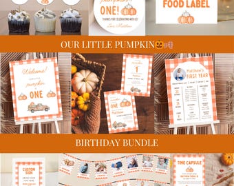 Kürbis Erster Geburtstag Bundle: Herbst Party Dekor Canva Vorlage (Digitaler Download)