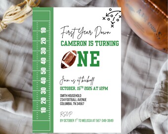 First Year Down, Football First Birthday Invitation: Editable Template, Canva Design