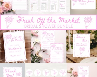 She's Off the Market Bridal Shower Invitation, Games, & Signs Bundle Template, Floral Bridal Shower Bundle, Editable Canva Templates