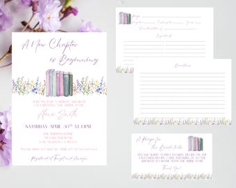 A New Chapter is Beginning Invitation and Recipe Card Bundle, Fully Editable Templates