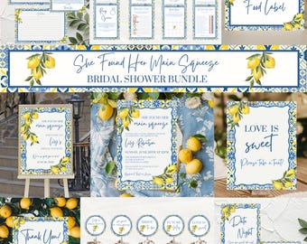 She Found Her Main Squeeze Bridal Shower Invite, Games, & Signs Bundle, Blue Citrus Bridal Shower, Lemon Bridal Shower Bundle
