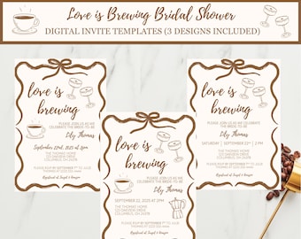 Love is Brewing Bridal Shower Invitation Template, Coffee & Espresso Martini Invite Template, Editable Canva Template, Instant Download