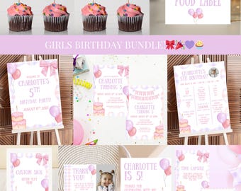 Pink Purple Birthday Party Invitation Bundle: Pastel Theme (Canva Template - Instant Download)