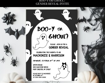 Halloween Gender Reveal Einladung: Boo-y oder Ghoul? (Canva Vorlage)