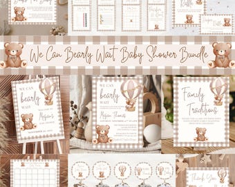 We Can Bearly Wait Baby Shower Invite, Games, & Signs Bundle, Teddy Bear Baby Shower Bundle, Editable Canva Templates, Instant Download