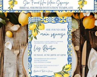 She Found Her Main Squeeze Bridal Shower Invite Template, Blue Citrus Bridal Shower, Lemon Bridal Shower, Editable Canva Template