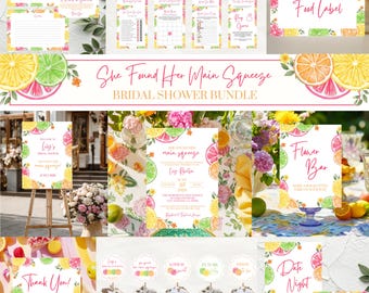 She Found Her Main Squeeze Bridal Shower Invite, Games, & Signs Full Bundle, Colorful Citrus Bridal Shower Bundle, Editable Canva Templates