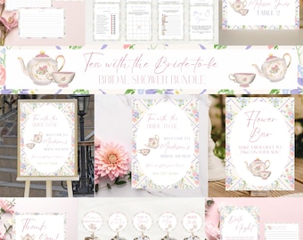 Tea With the Bride-to-be Bridal Shower Bundle: Invitation, Games, Signs, Tea Party Bridal Shower Bundle, Editable Canva Templates