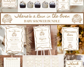 There's a Bun in the Oven Baby Shower Invite, Games, & Signs Bundle, Baby Shower Brunch Theme, Editable Canva Templates, Instant Download