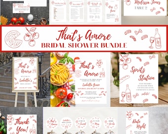 That's Amore Full Bridal Shower Bundle: Invitation, Signs, & Games, Canva Templates, Instant Download