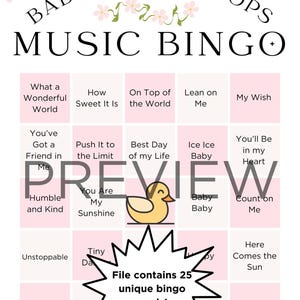 Tarjetas de bingo musical Baby Shower Bops + lista de reproducción - Pasteles rosados