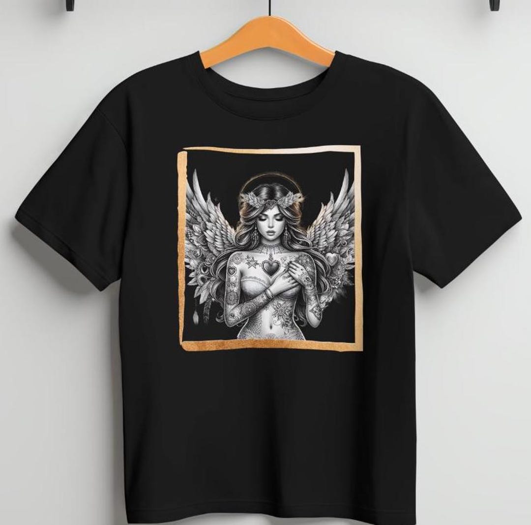Angel T-shirt, Celestial Winged Design, Spiritual Art - Etsy UK