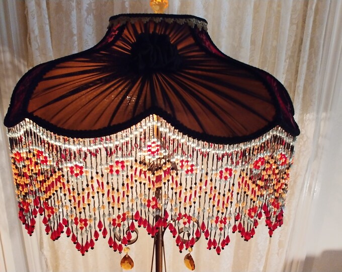 Vintage 1930's Floor Lamp With Black & Red Silk Beaded Etsy