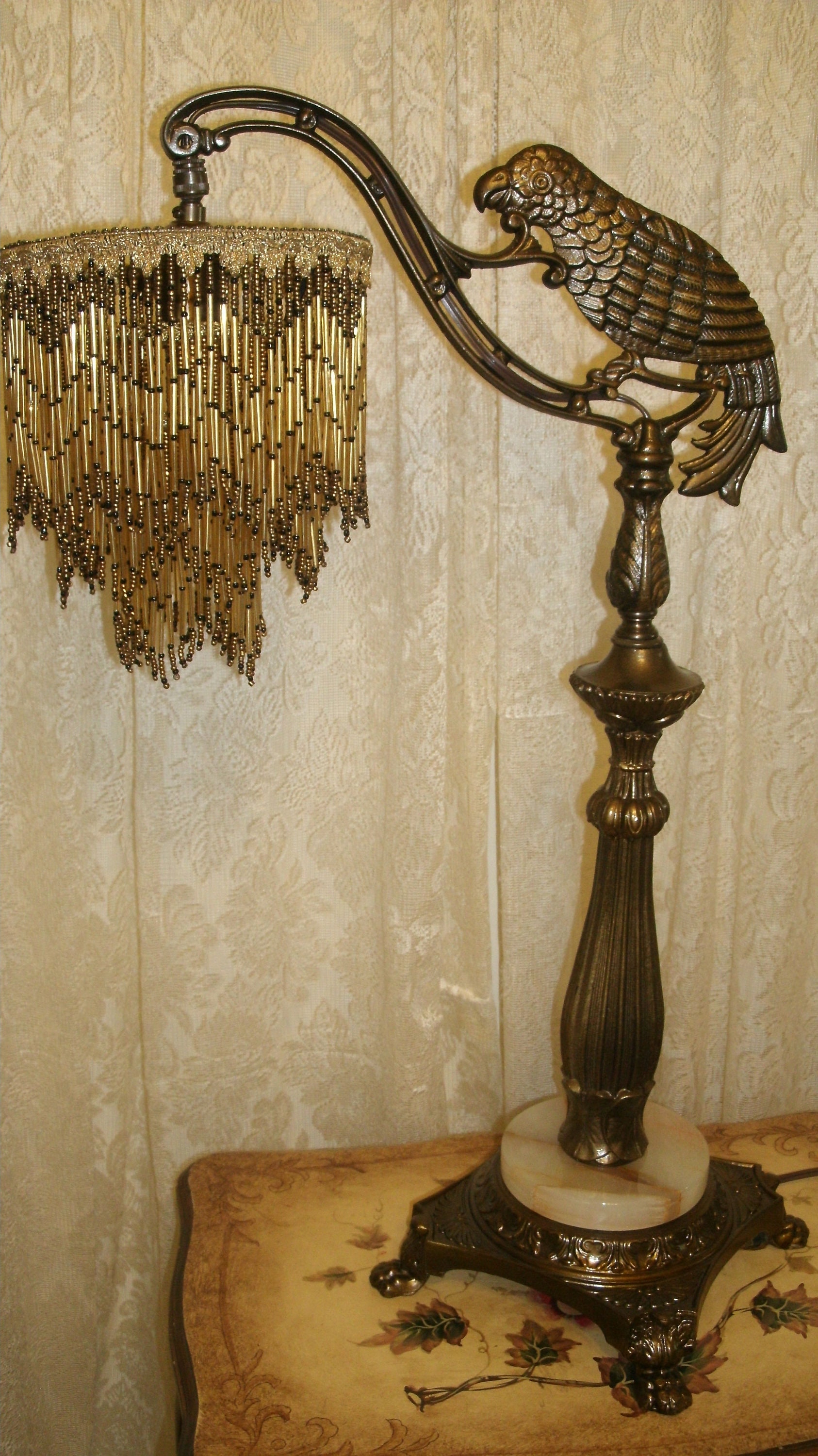 Vintage Parrot Table Lamp with All Glass Bead lampshade | Etsy