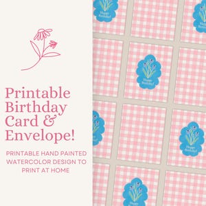 Cartão de aniversário em aquarela para impressão Cartão de aniversário floral para impressão em casa Cartão de aniversário Cartão de feliz aniversário para ela Download digital