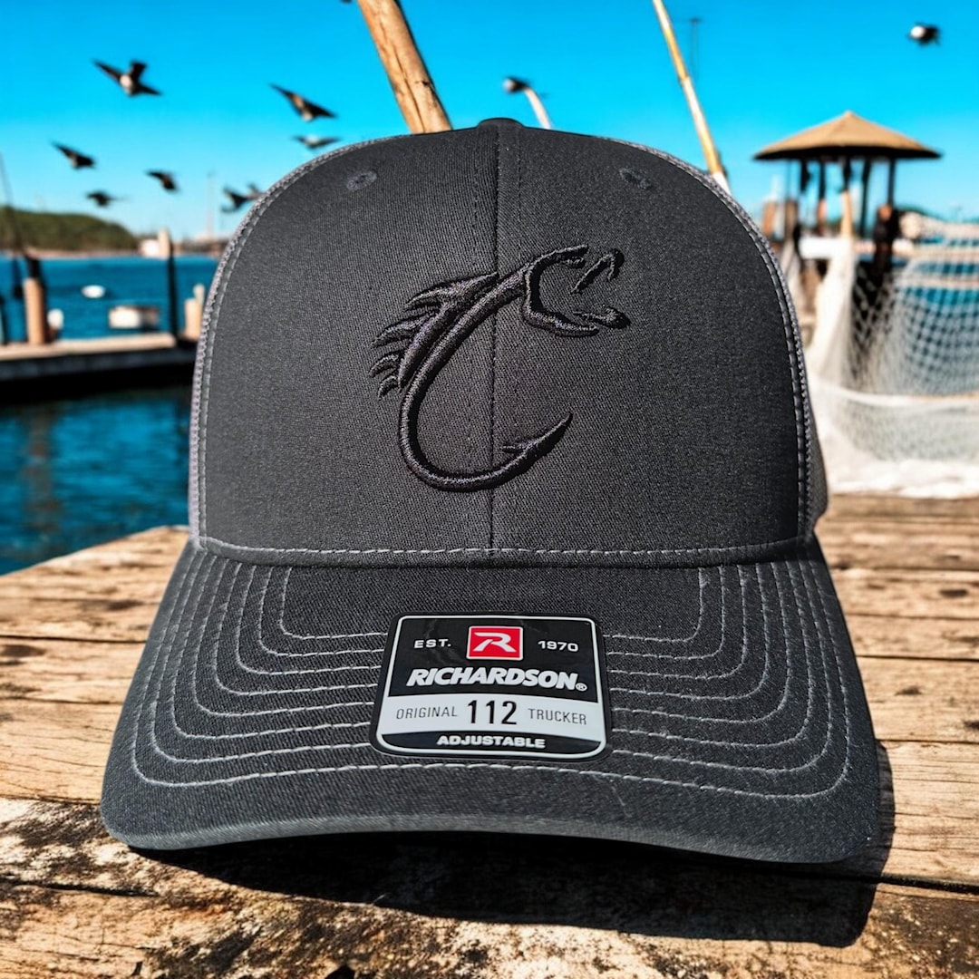 Embroidered Fish Hook Hat, Trucker Hat, Custom 3D Embroidery, Fishing ...