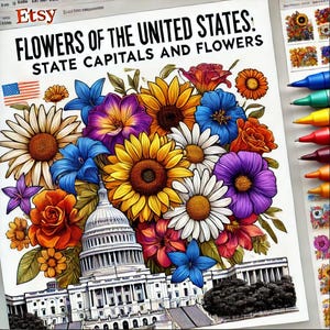 Flowers of the United States State Capitals & State Flowers Coloring Book Relaxing Adult Floral Designs Nature City Landmarks
