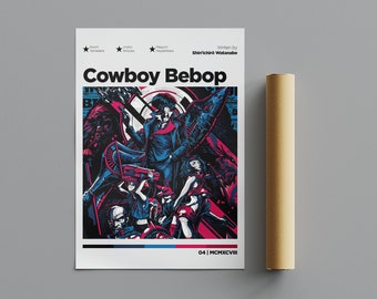 Cowboy Bebop Poster, Minimalistisches Poster, Anime Poster, Wandkunst, Wanddekor, Premium Matte Vertikale Poster, 4K Qualität, Filmplakat