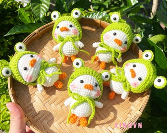 Crochet Duck Wearing Frog Hat, Duck in a Frog Hat, Desk/ Table Decor, Gift For Children