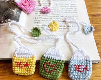 Cute crochet tea bag bookmark, lovely gift for teacher, gift for book lover, back to school gift, handmade bookmark