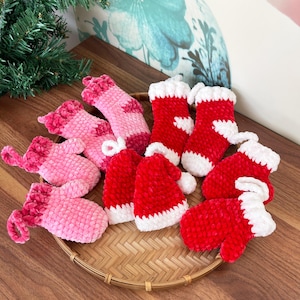Handmade Crochet Christmas Ornaments, Christmas stocking/ mitten/ hat ornaments, Christmas tree decorations, Christmas gift