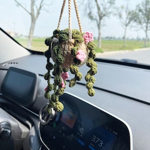 Crochet string of pearls plant car hanging , cute crochet hanging plant, cute car decor, crochet gift, new car gift, new driver gift