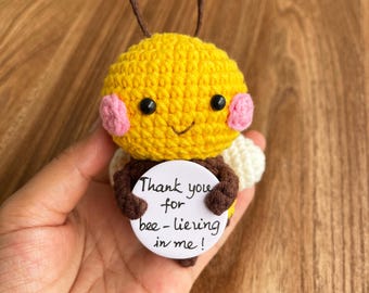 Handmade Crochet Valentine Bee Doll - 'Bee Mine' Emotional Support Desk Decor, Cute Gift